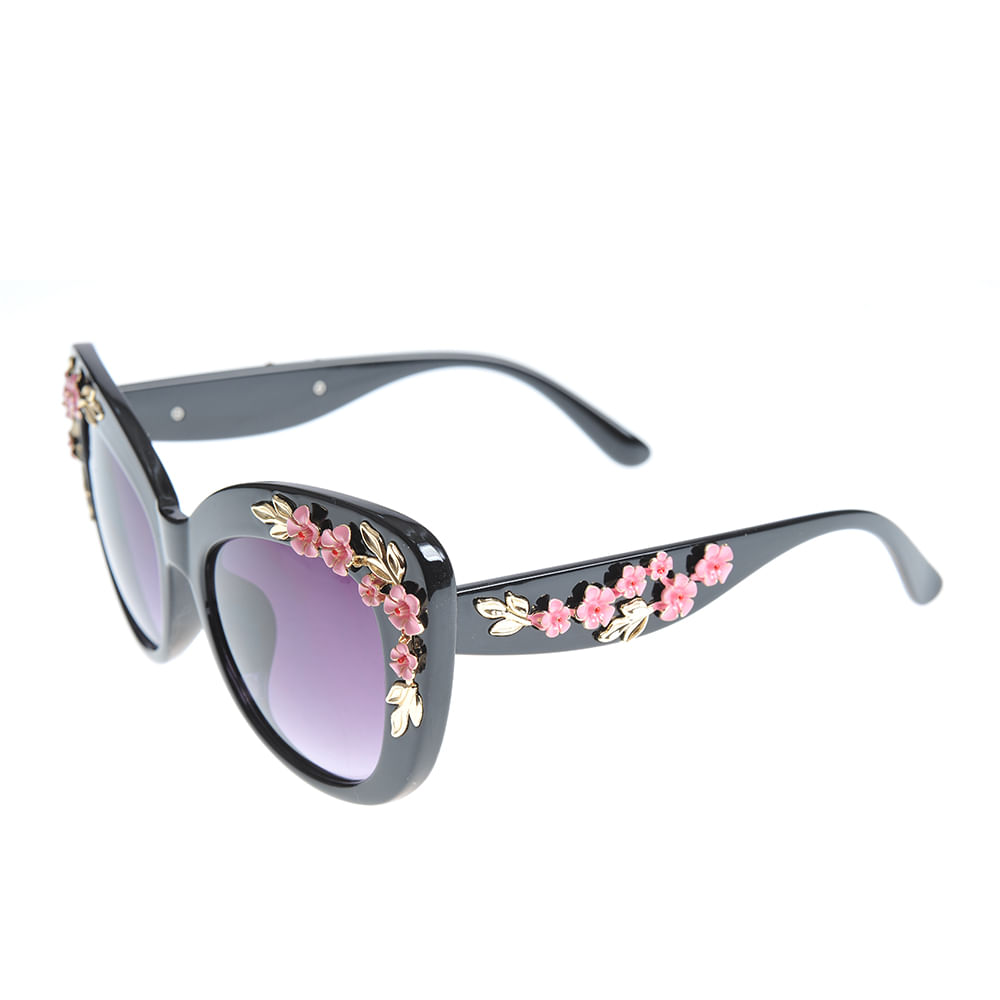 Ochelari de soare negri cu design floral - 1 | YEO