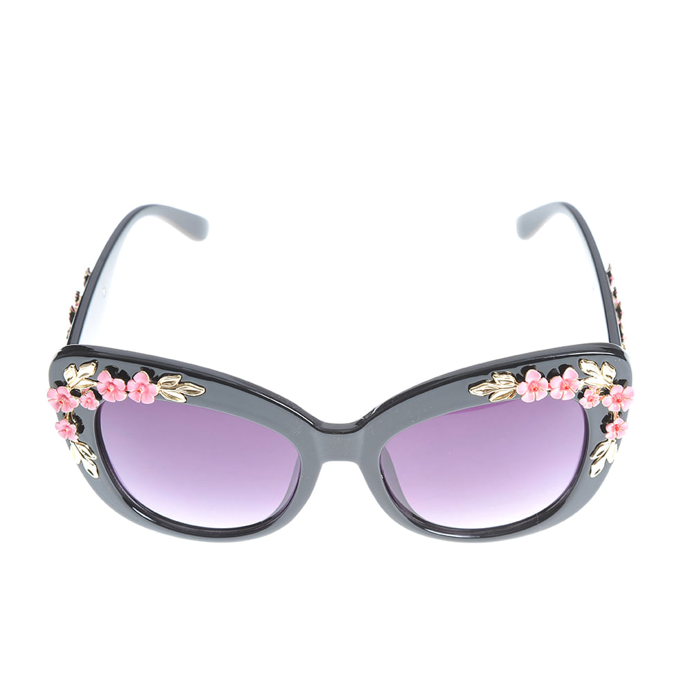 Ochelari de soare negri cu design floral - 3 | YEO