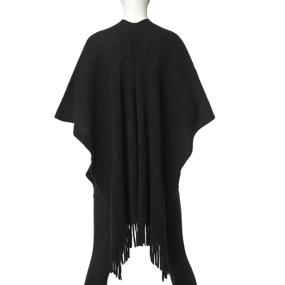 Poncho negru cu franjuri - 3 | YEO