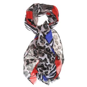 Esarfa  cu dungi albastre si model animal print