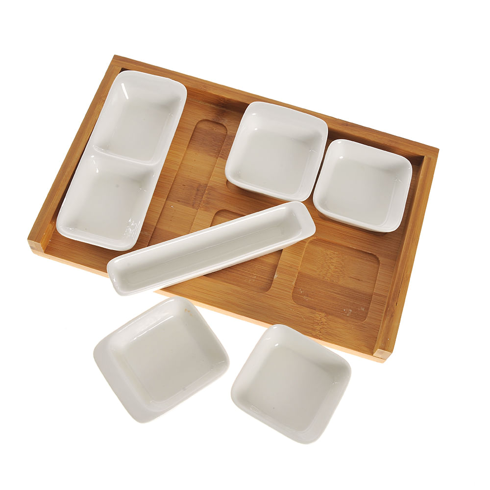 Set 6 recipiente din ceramica cu platou din bambus - 2 | YEO