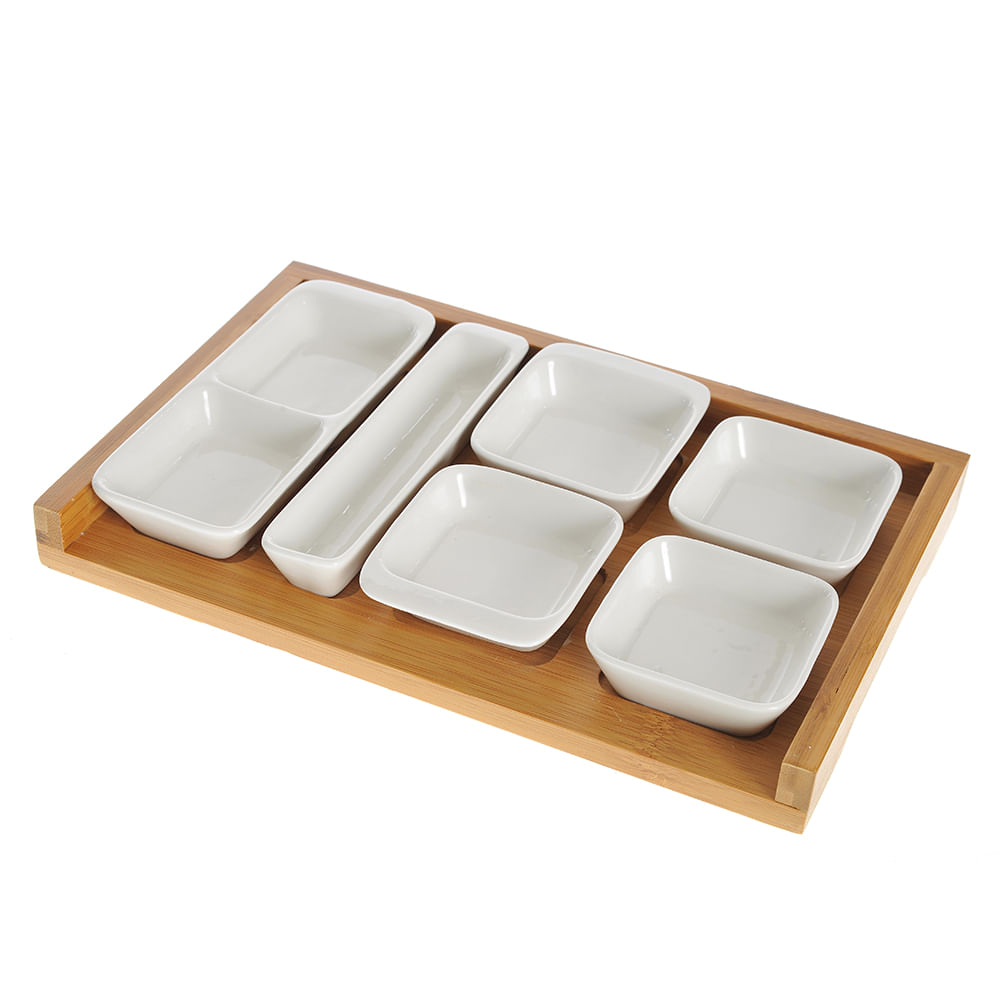 Set 6 recipiente din ceramica cu platou din bambus - 3 | YEO