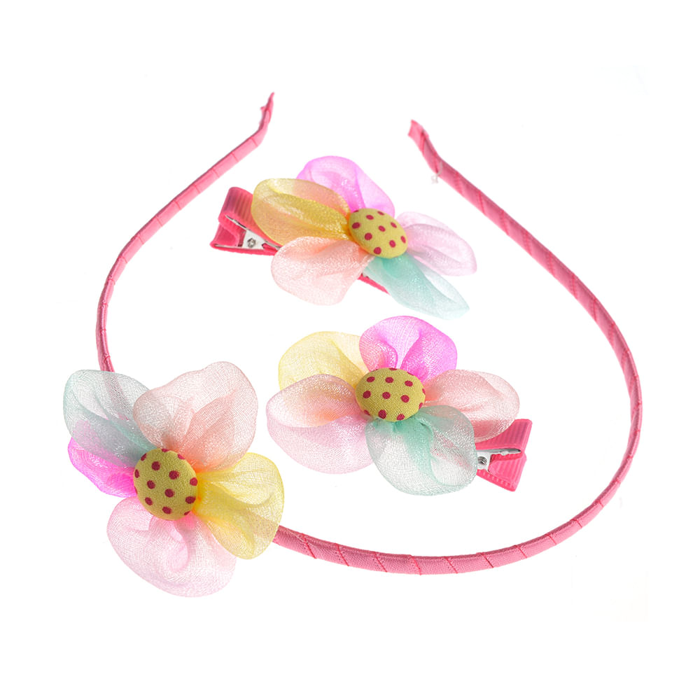 Set 3 accesorii bentita de par si 2 agrafe cu flori - 4 | YEO