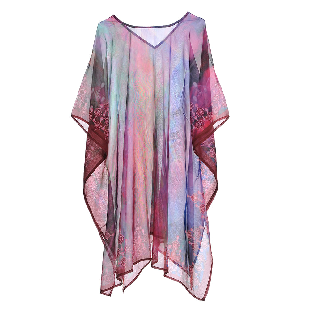 Poncho colorat cu imprimeu abstract