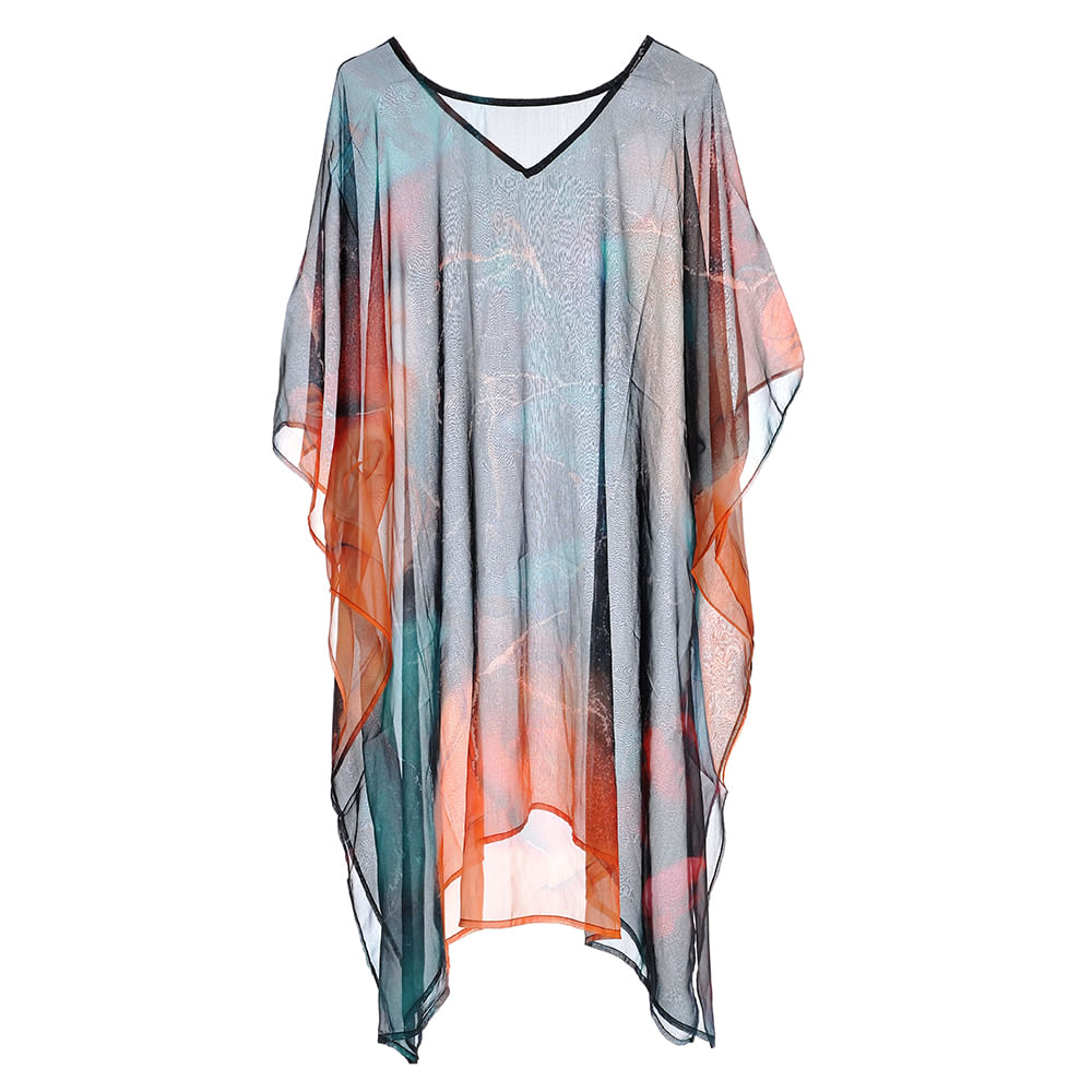 Poncho multicolor cu imprimeu abstract