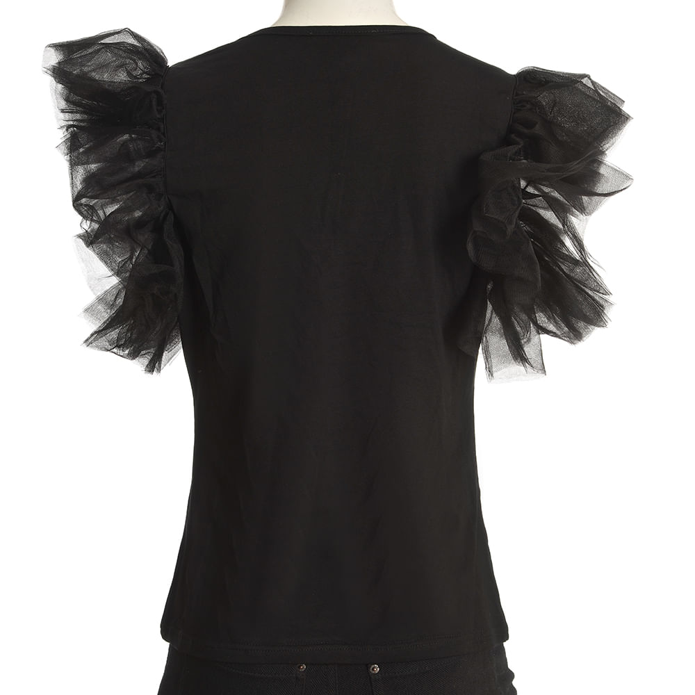 Bluza neagra cu maneci din tulle - 3 | YEO