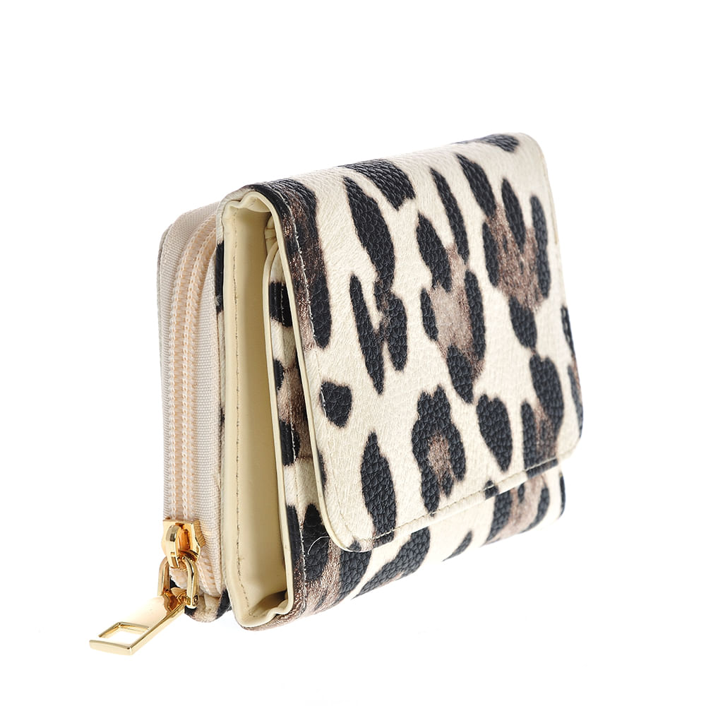 Portofel crem cu model animal print - 1 | YEO