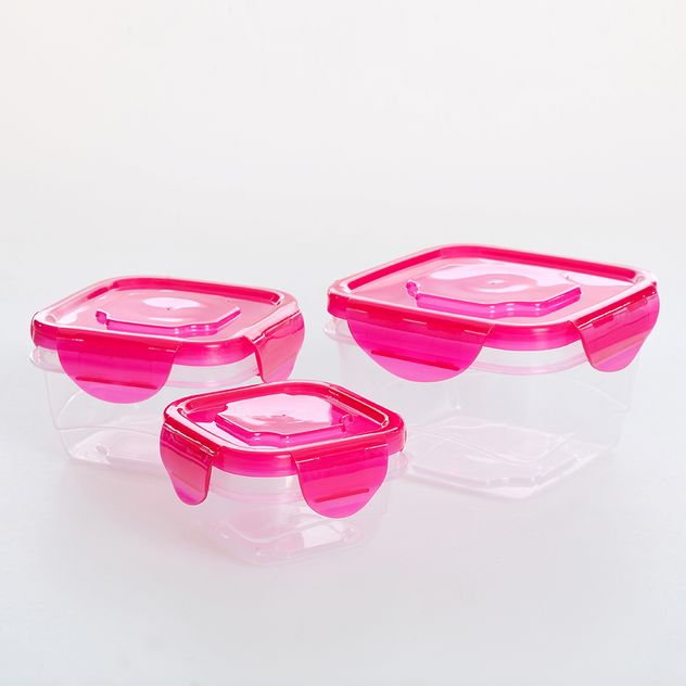 Set 3 caserole cu capac roz