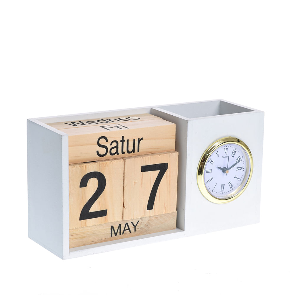 Calendar din lemn cu ceas 20.5 cm - 3 | YEO