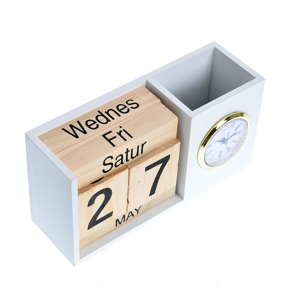 Calendar din lemn cu ceas 20.5 cm - 4 | YEO