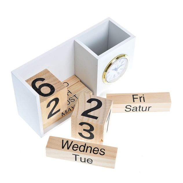Calendar din lemn cu ceas 20.5 cm