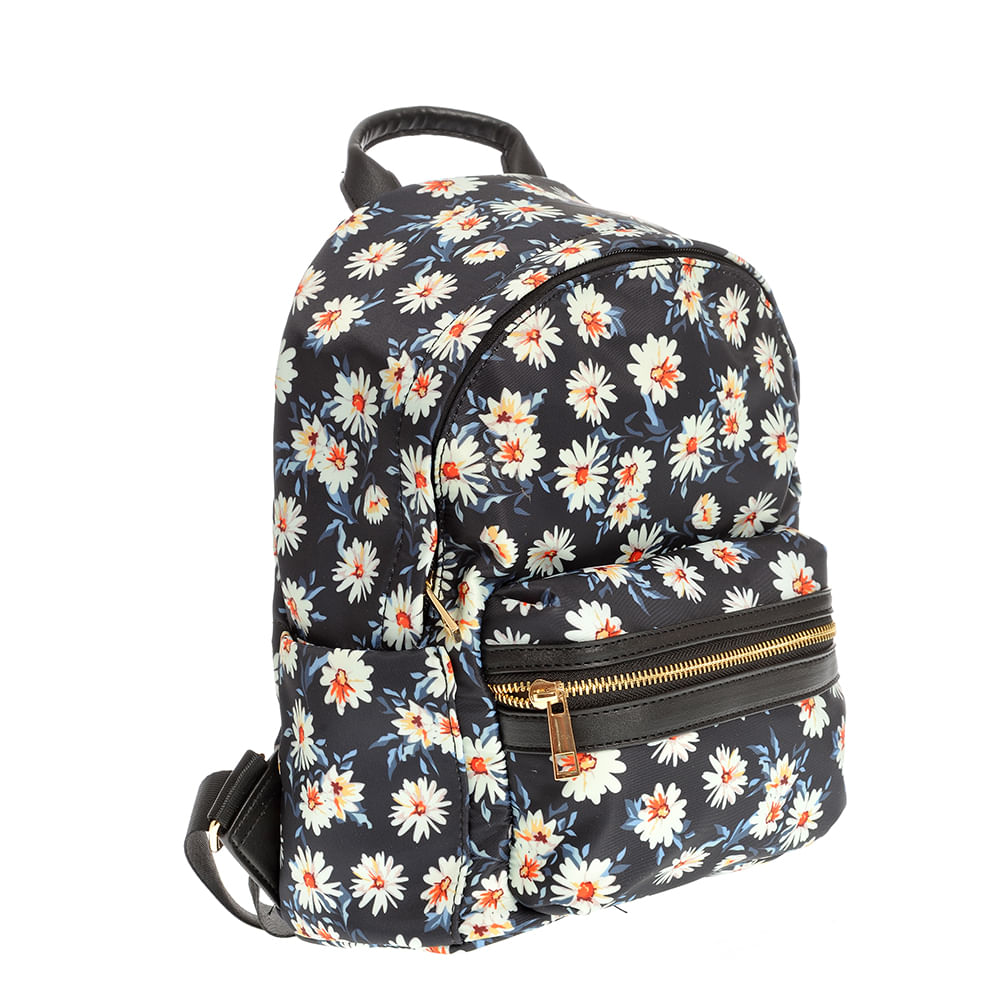 Rucsac negru cu imprimeu floral - 1 | YEO