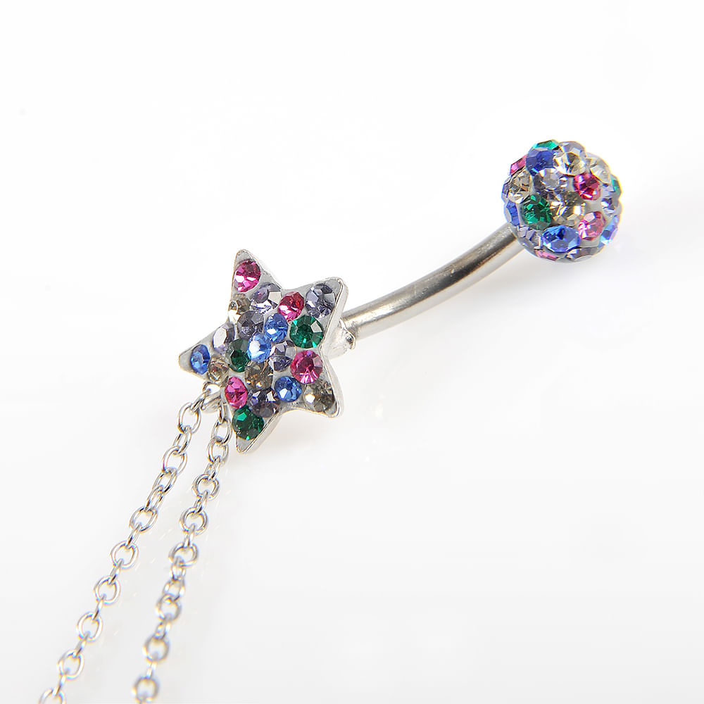 Piercing din otel cu pietre multicolore - 1 | YEO