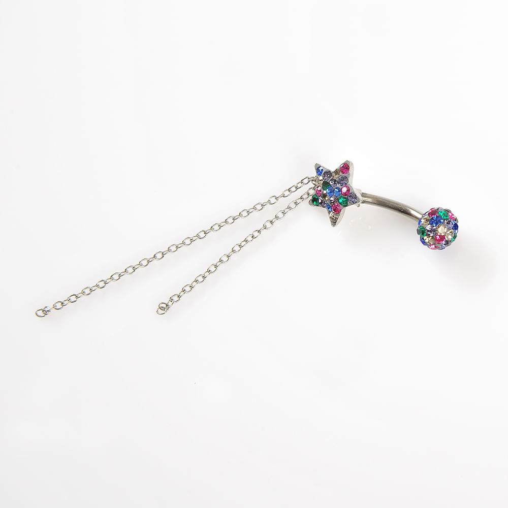 Piercing din otel cu pietre multicolore - 2 | YEO