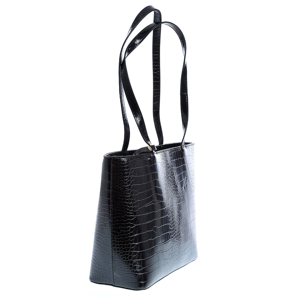 Geanta shopper neagra cu portofel detasabil - 1 | YEO