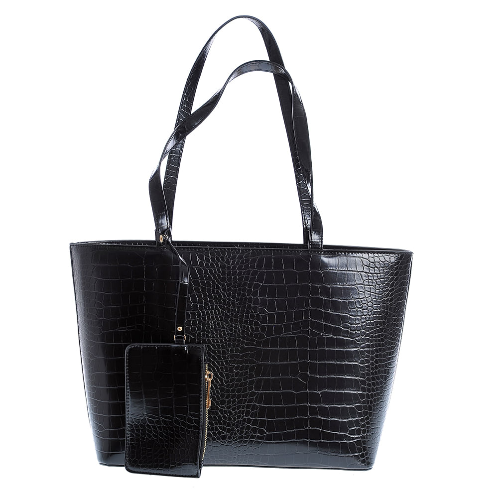 Geanta shopper neagra cu portofel detasabil - 3 | YEO