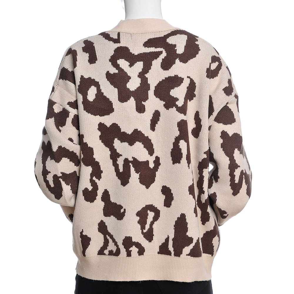 Pulover bej cu model animal print - 2 | YEO