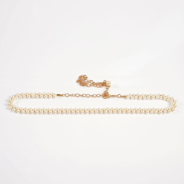 Curea eleganta cu perle acrilice albe