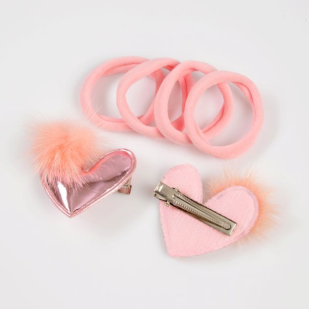 Set 6 accesorii de par roz cu inimi