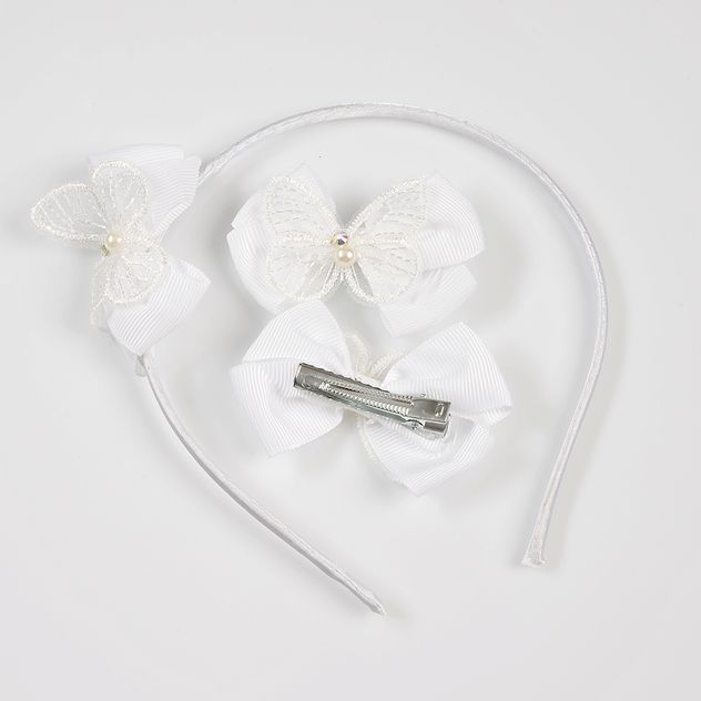 Set alb 3 accesorii par cu fluturi