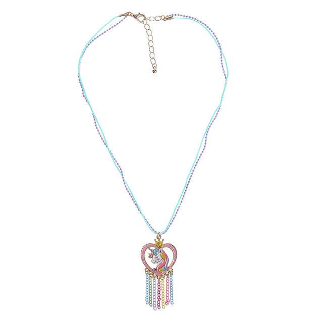 Colier multicolor cu inima si unicorn