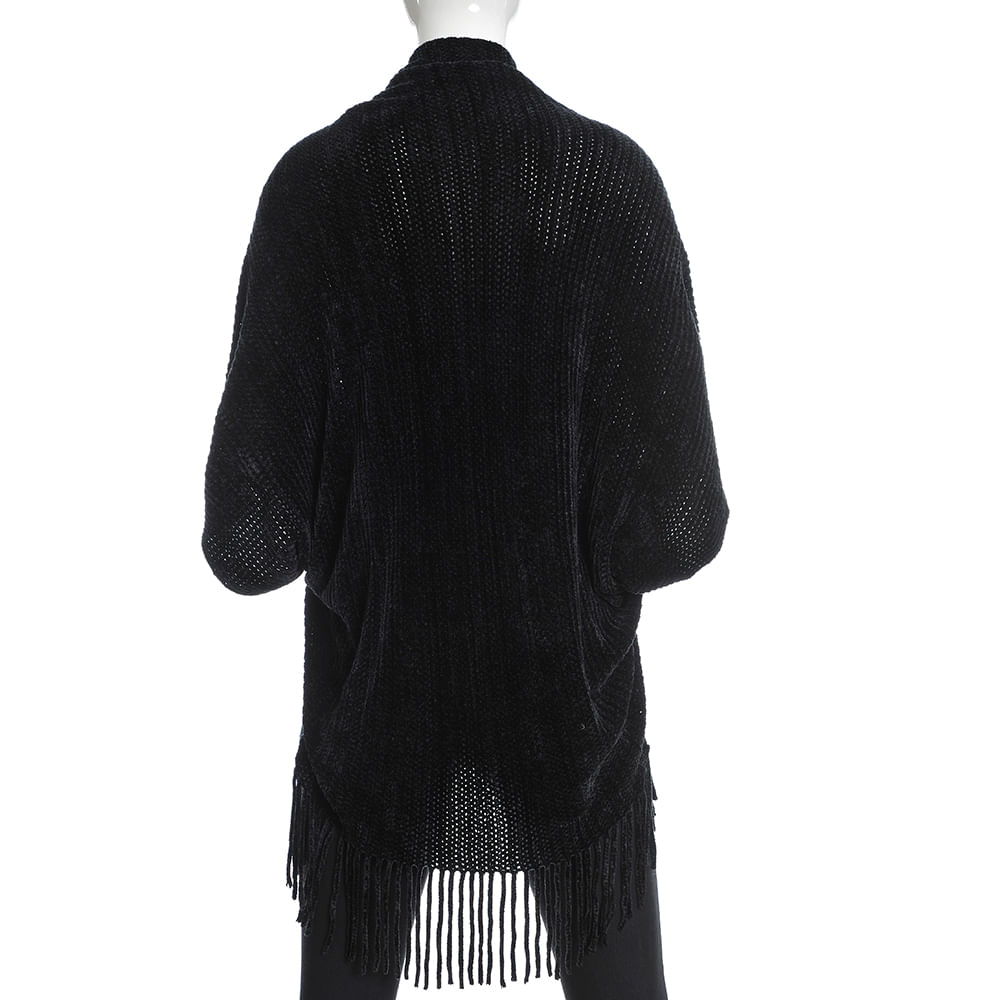 Cardigan negru cu franjuri - 2 | YEO