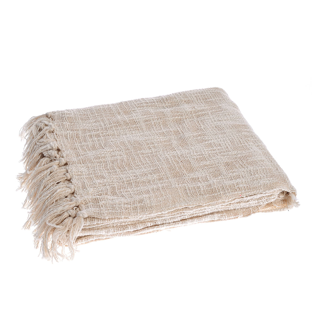 Patura bej cu franjuri 130x170 cm - 3 | YEO