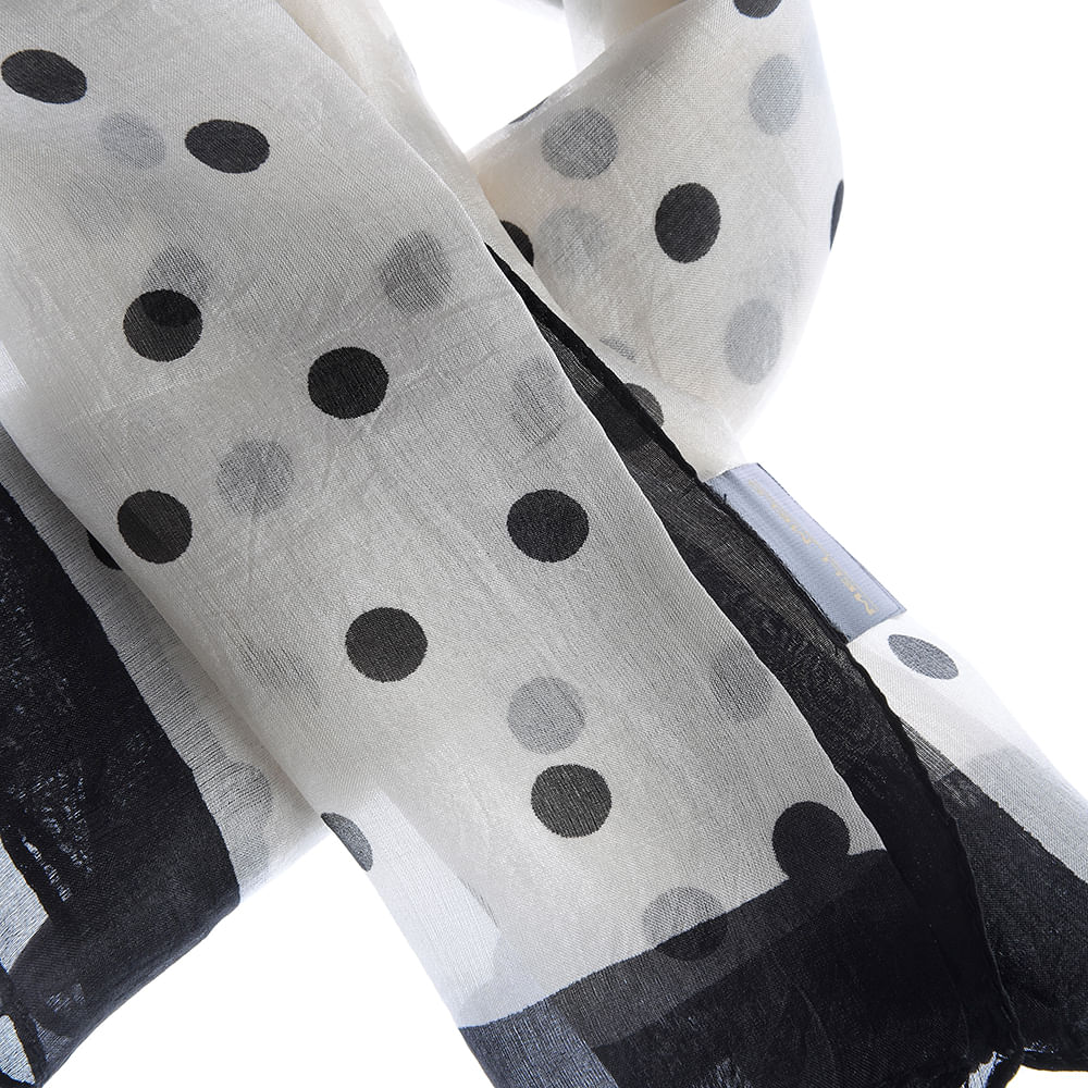 Esarfa matase alba cu buline negre - 1 | YEO