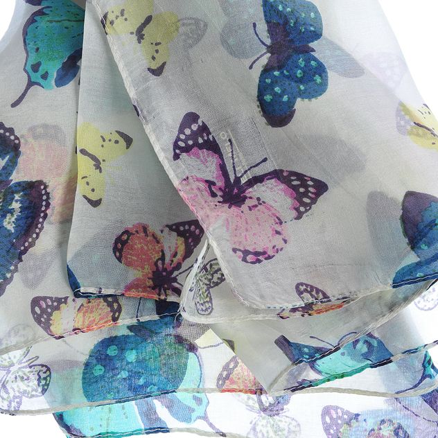 Esarfa matase cu fluturi multicolori