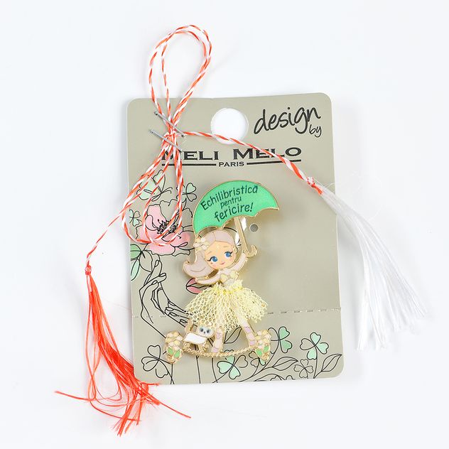 Brosa martisor fetita cu umbrela