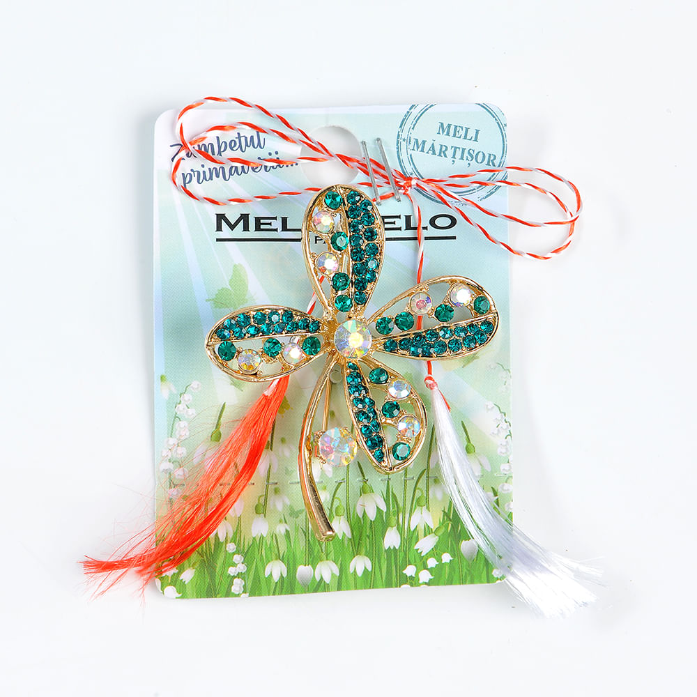 Brosa martisor floare cu pietre verzi - 1 | YEO