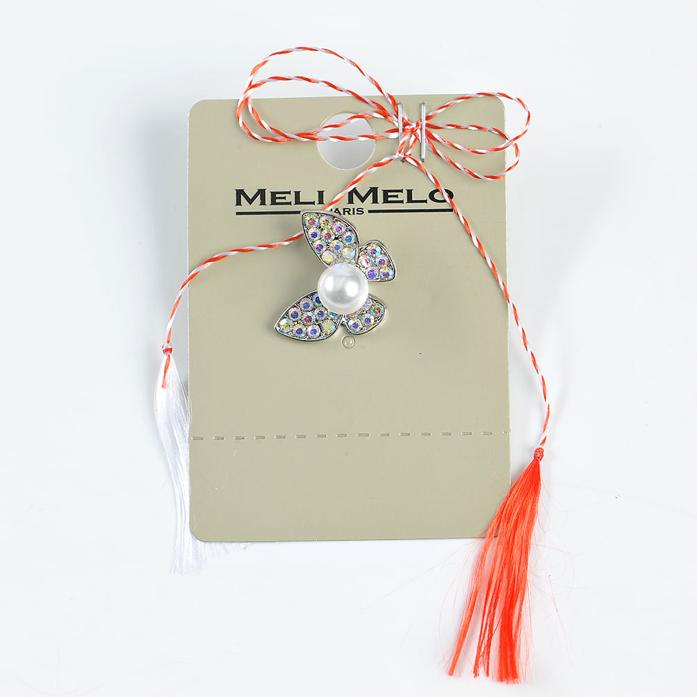 Brosa martisor fluture cu perla acrilica alba - 1 | YEO