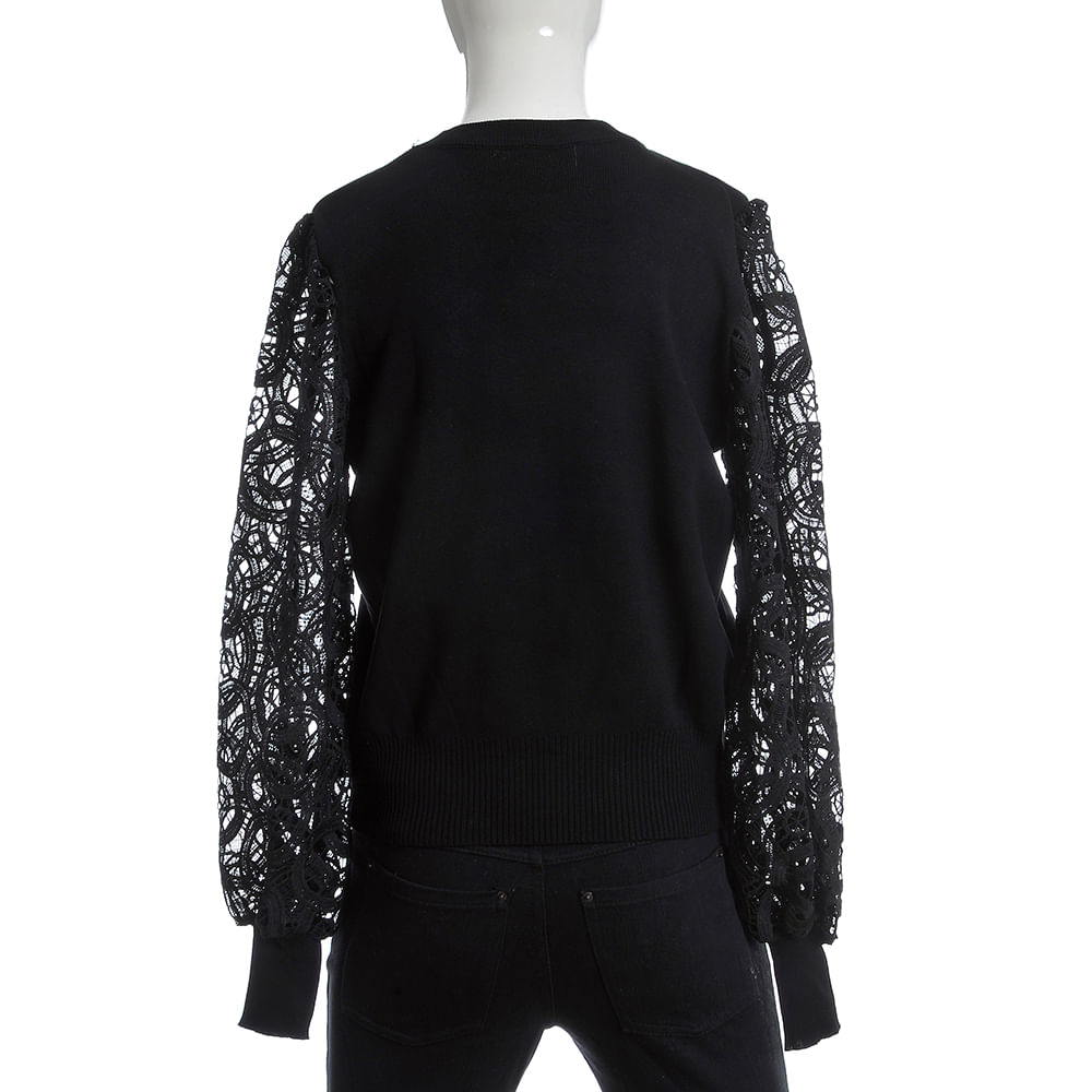 Bluza neagra cu maneci perforate - 2 | YEO