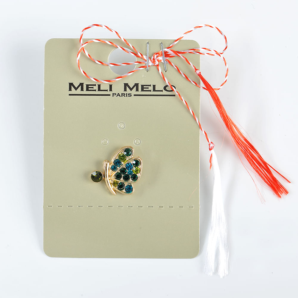 Brosa martisor fluturas auriu cu pietre verzi - 3 | YEO
