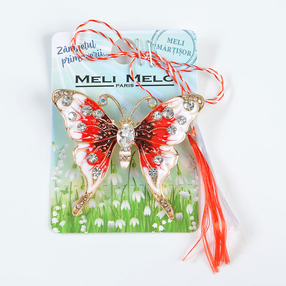 Brosa martisor fluture alb cu rosu - 3 | YEO