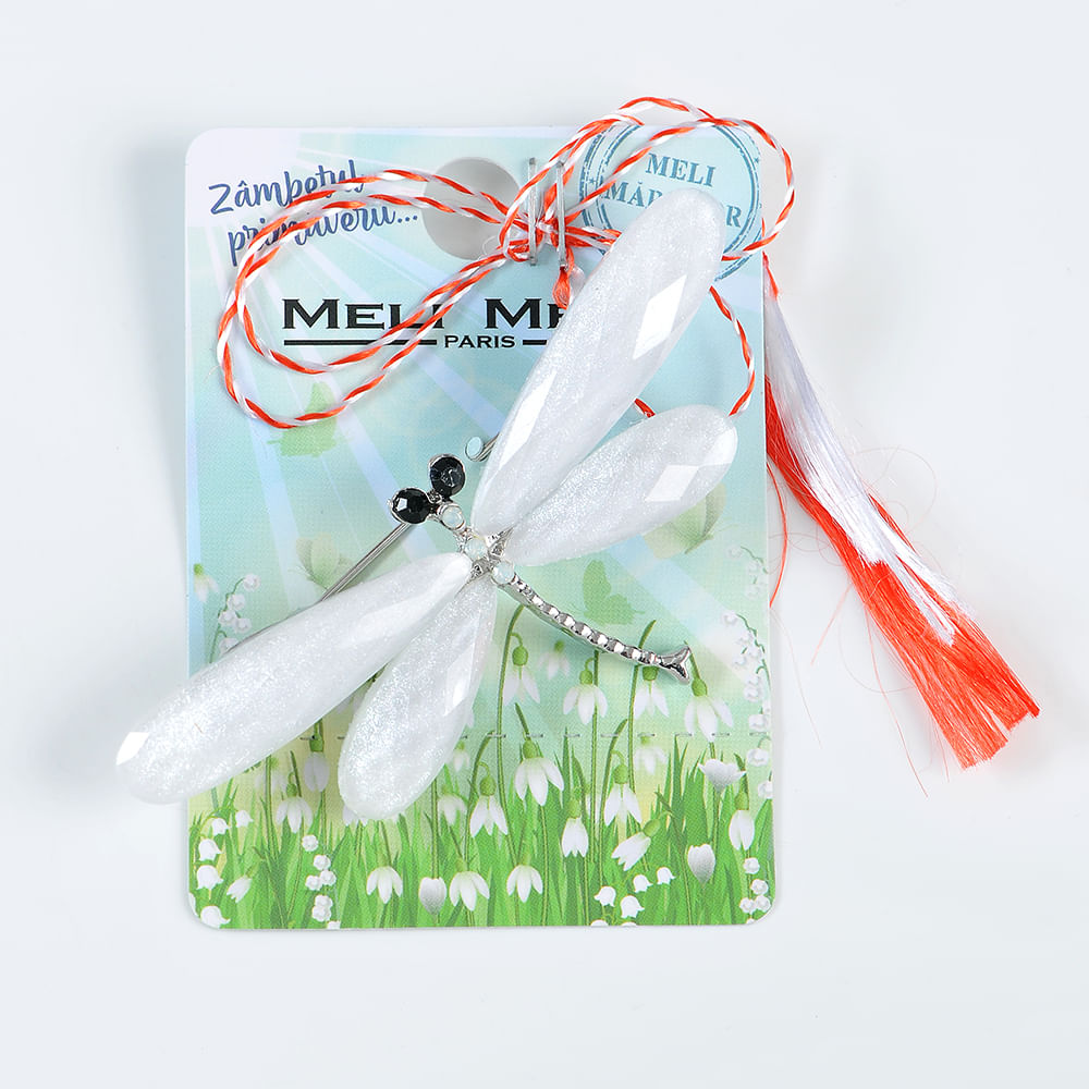 Brosa martisor libelula alba - 3 | YEO