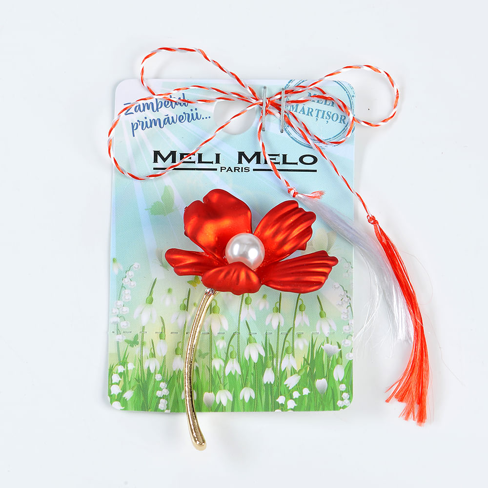 Brosa martisor floare rosie - 3 | YEO