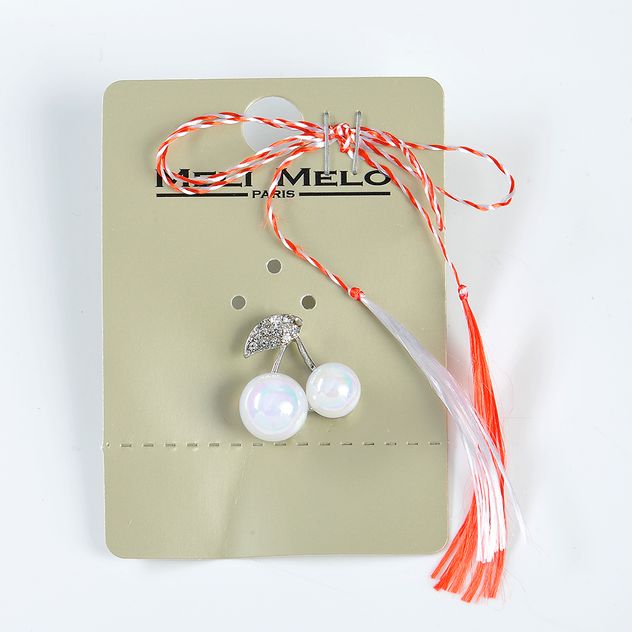 Brosa martisor cirese cu perle albe