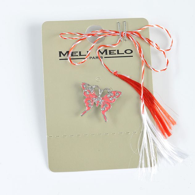 Brosa martisor fluture roz cu pietre acrilice