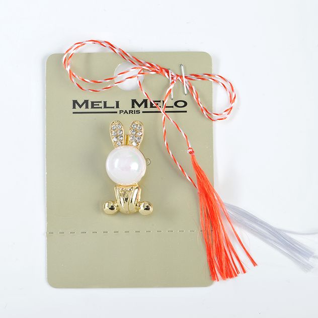Brosa martisor iepuras cu perla alba