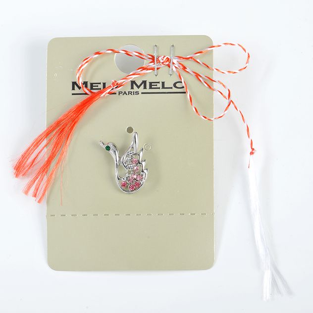 Brosa martisor lebada cu pietre roz
