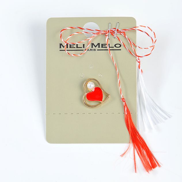 Brosa martisor doua inimi cu perla alba