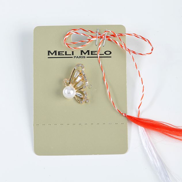 Brosa martisor fluture auriu cu perla alba