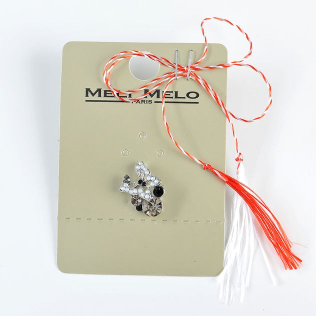 Brosa martisor fluture argintiu cu pietre albe
