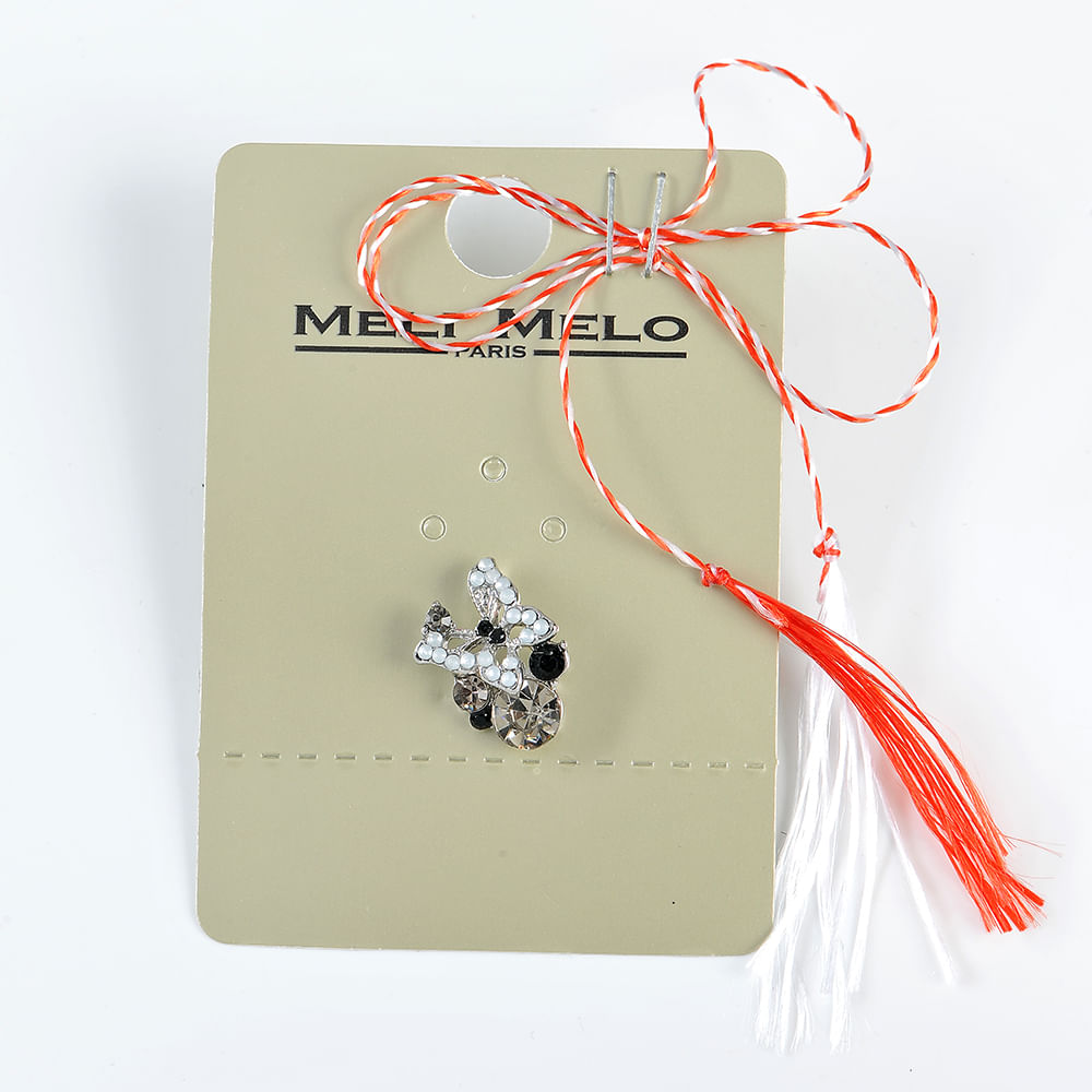 Brosa martisor fluture argintiu cu pietre albe - 3 | YEO