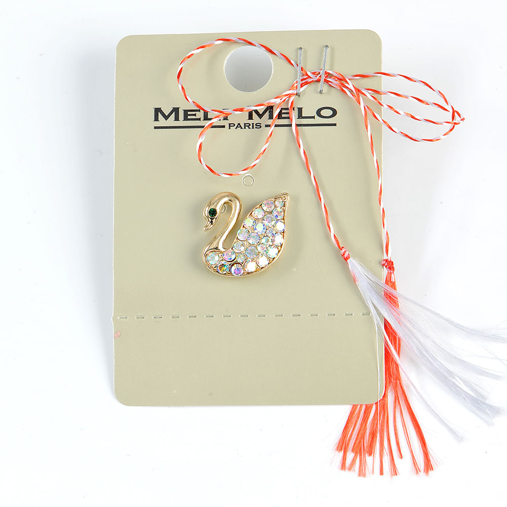 Brosa martisor lebada aurie cu pietre - 3 | YEO