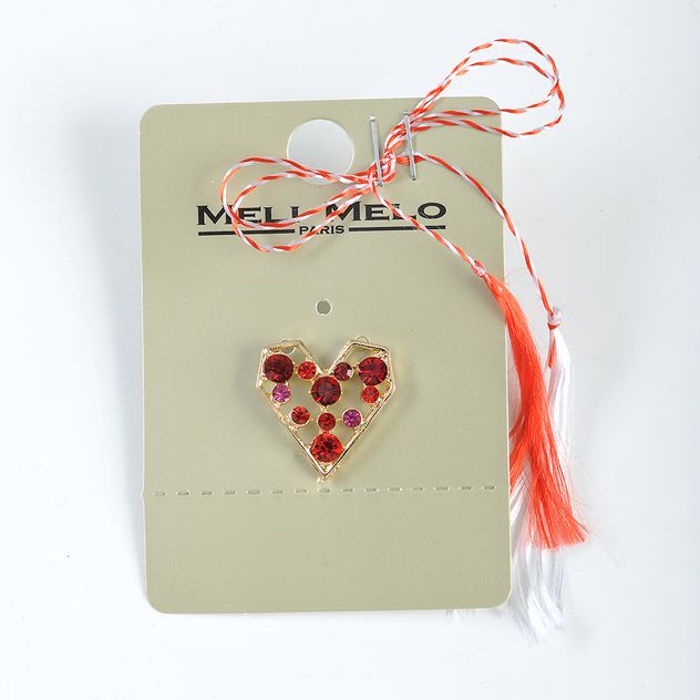 Brosa martisor inima cu pietre rosii