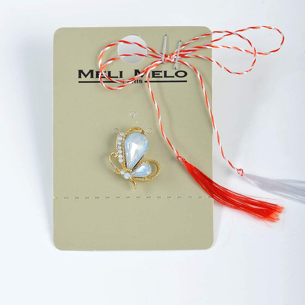 Brosa martisor fluture auriu cu pietre bleu - 3 | YEO