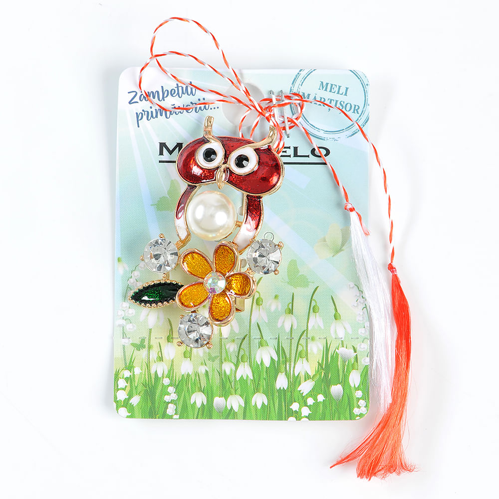 Brosa martisor bufnita cu floare galbena - 2 | YEO