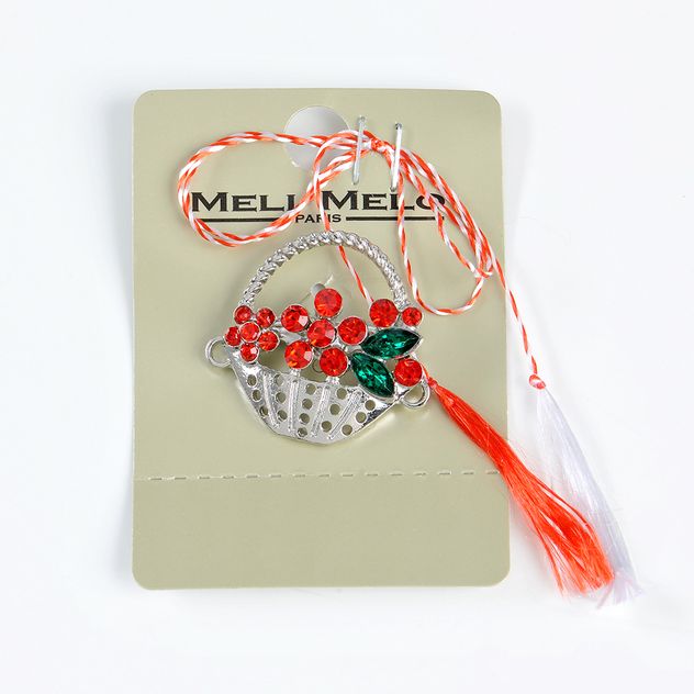 Brosa martisor vaza cu flori rosii